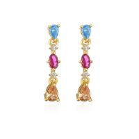 Cubic Zirconia Micro Pave Brass Earring 18K gold plated & micro pave cubic zirconia & for woman multi-colored Sold By Pair