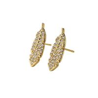 Cubic Zirconia Micro Pave Brass Earring, 18K gold plated, micro pave cubic zirconia & for woman, 6x18mm, Sold By Pair