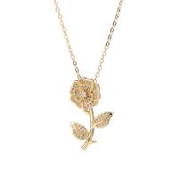 Cubic Zircon Micro Pave Brass Necklace Rose 18K gold plated micro pave cubic zirconia & for woman Length Approx 15.35 Inch Sold By PC