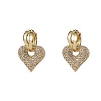 Cubic Zirconia Micro Pave Brass Earring Heart 18K gold plated micro pave cubic zirconia & for woman Sold By PC
