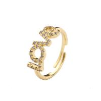 Cubic Zirconia Micro Pave Brass Ring, Alphabet Letter, 18K gold plated, Adjustable & micro pave cubic zirconia & for woman, more colors for choice, Sold By PC