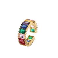 Cúbicos Circonia Micro Pave anillo de latón, metal, 18K chapado en oro, Ajustable & micro arcilla de zirconia cúbica & para mujer, multicolor, Vendido por UD