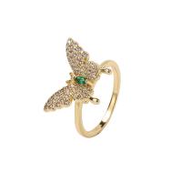 Cubic Zirconia Micro Pave Brass Ring, Butterfly, 18K gold plated, Adjustable & for woman, Sold By PC