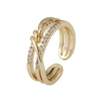 Cúbicos Circonia Micro Pave anillo de latón, metal, 18K chapado en oro, Ajustable & micro arcilla de zirconia cúbica & para mujer, Vendido por UD