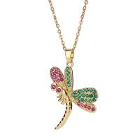 Cubic Zircon Micro Pave Brass Necklace, with Titanium Steel, Dragonfly, 18K gold plated, micro pave cubic zirconia & for woman, more colors for choice, 23x33mm, Length:Approx 15.35 Inch, Sold By PC