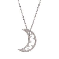 Cubic Zircon Micro Pave Brass Necklace with 1.96 inch extender chain Moon 18K gold plated micro pave cubic zirconia & for woman & hollow Length Approx 15.35 Inch Sold By PC
