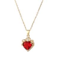 Cubic Zircon Micro Pave Brass Necklace, with Titanium Steel, with 1.96 inch extender chain, Heart, 18K gold plated, micro pave cubic zirconia & for woman, more colors for choice, 15x26mm, Length:Approx 15.35 Inch, Sold By PC