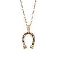 Cubic Zircon Micro Pave Brass Necklace with 1.96 inch extender chain Horseshoes 18K gold plated micro pave cubic zirconia & for woman Length Approx 15.35 Inch Sold By PC