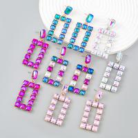 Rhinestone Earring, Tibetan Style, with acrylic rhinestone, Rectangle, plated, fashion jewelry & for woman, more colors for choice, 68x30mm, Sold By Pair