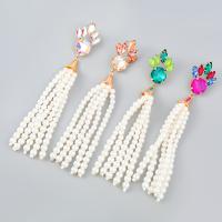 Rhinestone Earring Zinc Alloy with ABS Plastic Pearl gold color plated fashion jewelry & for woman & with rhinestone Sold By Pair