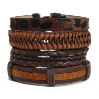PU Leather Cord Bracelets with Wax Cord with 8-9cm extender chain 4 pieces & fashion jewelry & Unisex brown 17-18cm Sold By Set