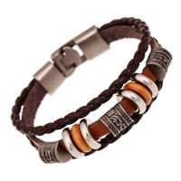 PU Leather Cord Bracelets Cowhide with PU Leather & Wood & Copper Coated Plastic & Zinc Alloy knit three layers & fashion jewelry & Unisex Sold By PC