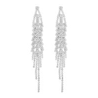 Fashion Fringe Earrings, Tibetan Style, fashion jewelry & for woman & with rhinestone, more colors for choice, 100x15mm, Sold By Pair