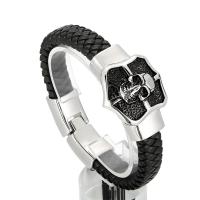 Koskind Bracelet, Titanium Stål, med Split lag koskind læder, Skull, mode smykker & for mennesket, 220x12mmu300132mm, Solgt af PC