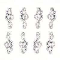 Tibetan Style Connector, Music Note, antique silver color plated, DIY & 1/1 loop & hollow, nickel, lead & cadmium free, 9.50x23.50mm, Approx 100PCs/Bag, Sold By Bag