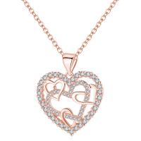 Cubic Zircon Micro Pave Brass Necklace Heart plated micro pave cubic zirconia & for woman nickel lead & cadmium free Length 15.75 Inch Sold By PC