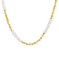 Freshwater Pearl Brass Chain Necklace, cobre, with Pérolas de água doce, cromado de cor dourada, para mulher, dourado, níquel, chumbo e cádmio livre, comprimento 13.78 inchaltura, vendido por PC