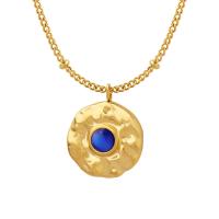 Titanium Steel Necklace, with Cats Eye, with 1.97 extender chain, Round, gold color plated, for woman, golden, 14x14mm, Length:15.75 Inch, Sold By PC