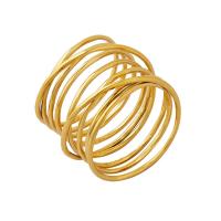 Anel de dedo de aço de partículas, cobre, cromado de cor dourada, para mulher, dourado, níquel, chumbo e cádmio livre, 18mm, tamanho:7, vendido por PC