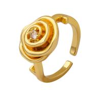 Ring Finger Titantium stali, Mosiądz, Rose, Platerowane w kolorze złota, mikro utorować cyrkonia & dla kobiety, złoty, bez zawartości niklu, ołowiu i kadmu, 12mm, sprzedane przez PC