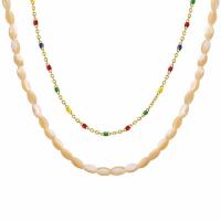 Multi Layer Necklace, Brass, with Yellow Shell & White Shell, gold color plated, different styles for choice & for woman & enamel, more colors for choice, nickel, lead & cadmium free, Sold By PC