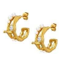 Cubic Zirconia Micro Pave Brass Earring, with Plastic Pearl, plated, micro pave cubic zirconia & for woman, more colors for choice, nickel, lead & cadmium free, 14x22mm, Sold By Pair