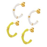 Titanium Steel  Earring gold color plated for woman & enamel Sold By Pair