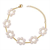 Freshwater Cultured Pearl Bracelet, Brass, with Freshwater Pearl, with 2.36 extender chain, gold color plated, for woman, golden, nickel, lead & cadmium free, Length:7.5 Inch, Sold By PC