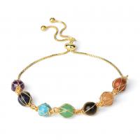 Gemstone Bracelets Brass with Gemstone gold color plated Adjustable & for woman golden nickel lead & cadmium free 8.50mm Length Approx 12.52 Inch Sold By PC