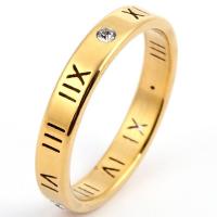 Rhinestone-Edelstahl -Finger-Ring, 304 Edelstahl, unisex & verschiedene Größen vorhanden & mit Strass, goldfarben, verkauft von PC