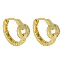 Brass Huggie Hoop Earring, gold color plated, fashion jewelry & micro pave cubic zirconia & for woman, golden, nickel, lead & cadmium free, 7x13x14mm, Sold By Pair