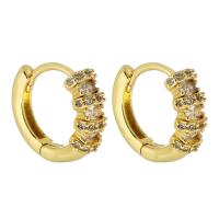Brass Huggie Hoop Earring, Donut, gold color plated, fashion jewelry & micro pave cubic zirconia & for woman, golden, nickel, lead & cadmium free, 5x14x16mm, Sold By Pair