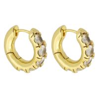 Brass Huggie Hoop Earring Donut gold color plated fashion jewelry & micro pave cubic zirconia & for woman golden nickel lead & cadmium free Sold By Pair