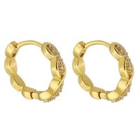 Brass Huggie Hoop Earring, Donut, gold color plated, fashion jewelry & micro pave cubic zirconia & for woman, golden, nickel, lead & cadmium free, 3x15x16mm, Sold By Pair