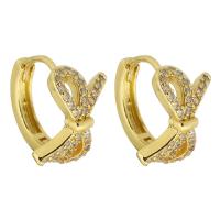 Brass Huggie Hoop Earring Bowknot gold color plated fashion jewelry & micro pave cubic zirconia & for woman golden nickel lead & cadmium free Sold By Pair