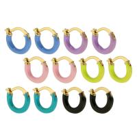 Brass Huggie Hoop Earring, Donut, gold color plated, fashion jewelry & for woman & enamel, more colors for choice, nickel, lead & cadmium free, 14x12x2mm, Sold By Pair