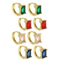 Brass Huggie Hoop Earring, with Cubic Zirconia, Rectangle, gold color plated, fashion jewelry & for woman, more colors for choice, nickel, lead & cadmium free, 6x11x14mm, Sold By Pair