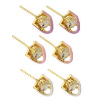 Cubic Zircon (CZ) Stud Earring Brass with Cubic Zirconia gold color plated fashion jewelry & for woman & enamel nickel lead & cadmium free 0.8mm Sold By Pair