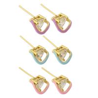 Cubic Zircon (CZ) Stud Earring Brass with Cubic Zirconia Heart gold color plated fashion jewelry & for woman & enamel nickel lead & cadmium free 0.8mm Sold By Pair