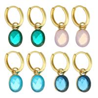 Huggie Hoop Drop Earring, Brass, with Cubic Zirconia, Flat Oval, gold color plated, fashion jewelry & for woman, more colors for choice, nickel, lead & cadmium free, 24mm,8x14x6mm, Sold By Pair