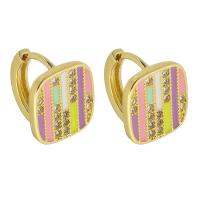 Brass Huggie Hoop Earring Square gold color plated fashion jewelry & micro pave cubic zirconia & for woman & enamel multi-colored nickel lead & cadmium free Sold By Pair