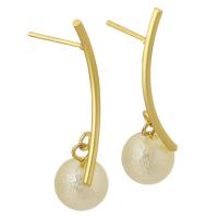 Brass Drop Earring with Plastic Pearl Round gold color plated fashion jewelry & for woman golden nickel lead & cadmium free 38mm 0.8mm Sold By Pair