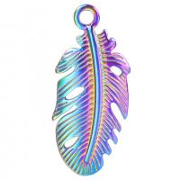 Titanium Steel Pendants, Feather, plated, different styles for choice, more colors for choice, 35x15mm, Sold By PC