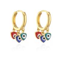 Evil Eye Earrings, Brass, gold color plated, different styles for choice & micro pave cubic zirconia & for woman & enamel, more colors for choice, 21x15mm, Sold By Pair