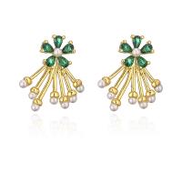Cubic Zirconia Micro Pave Brass Earring gold color plated & micro pave cubic zirconia & for woman & enamel gold Sold By Pair
