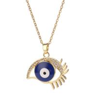Collier Evil Eye bijoux, laiton, œil, Placage de couleur d'or, styles différents pour le choix & pavé de micro zircon & pour femme & émail, bleu, 25x5mm, Longueur:Environ 17.7 pouce, Vendu par PC