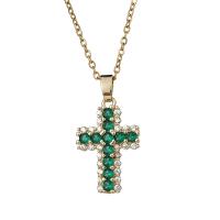 Cubic Zircon Micro Pave Brass Necklace, Cross, gold color plated, micro pave cubic zirconia & for woman, more colors for choice, 26x14mm, Length:Approx 17.7 Inch, Sold By PC