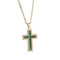 Cubic Zircon Micro Pave Brass Necklace, Cross, gold color plated, micro pave cubic zirconia & for woman, more colors for choice, 31x11mm, Length:Approx 17.7 Inch, Sold By PC