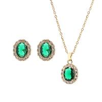 Zirkony Micro Pave Brass šperky Sady, náušnice & náhrdelník, Mosaz, barva pozlacený, micro vydláždit kubické zirkony & pro ženy, více barev na výběr, 450mm, Prodáno By PC