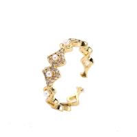 Cubique anneau en laiton Circonia Micro Pave, Placage de couleur d'or, Réglable & styles différents pour le choix & pavé de micro zircon & pour femme & avec les perles en plastique, Or, Vendu par PC